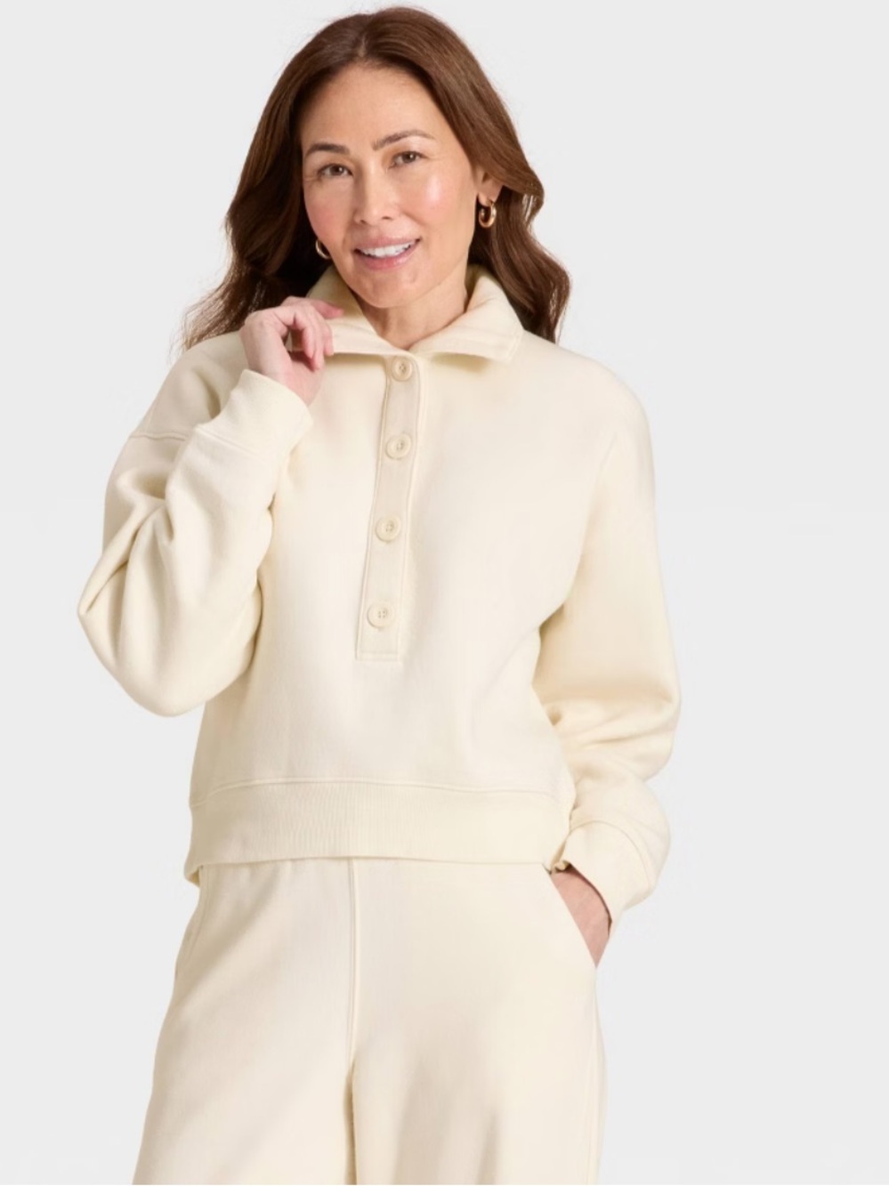 New! Women's Button-Front Pullover Sweatshirt - Universal Thread™ Cream Size Lg